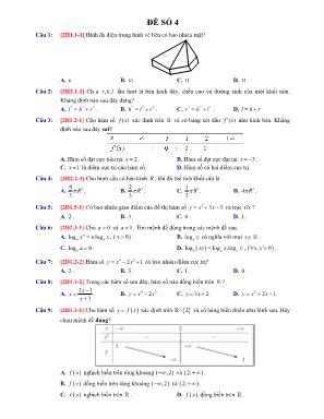 Đề thi học kỳ I môn Toán Lớp 12 - Đề số 4
